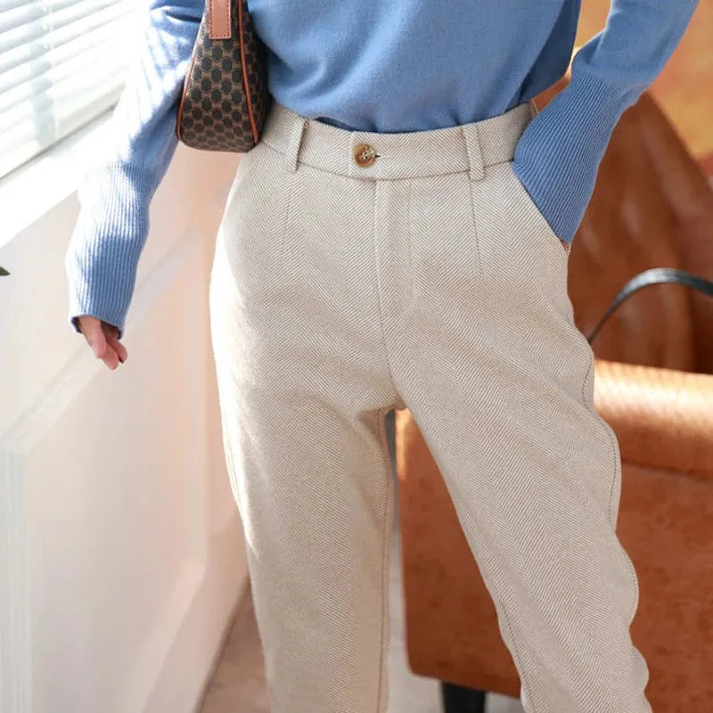 Labeless Woolen Pants Women's Harem Pencil Pants