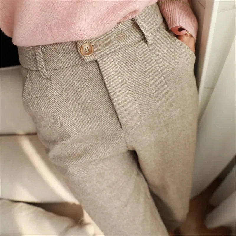 Labeless Woolen Pants Women's Harem Pencil Pants