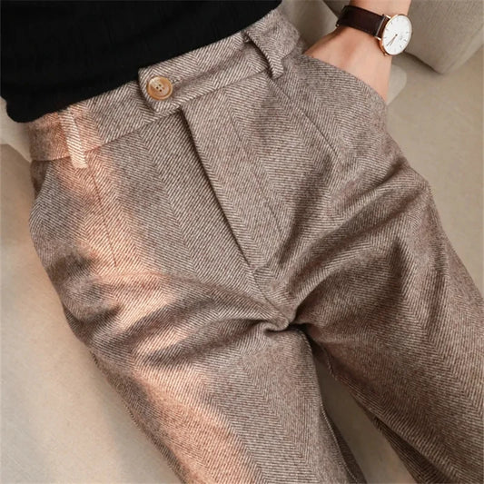 Labeless Woolen Pants Women's Harem Pencil Pants